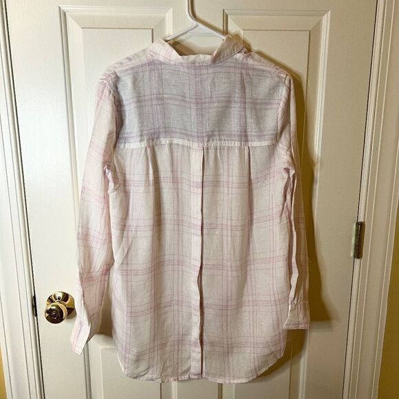 NWOT Free People No Limits White Lavender Plaid Linen Top Shirt Size XS Oversize - Picture 3 of 6